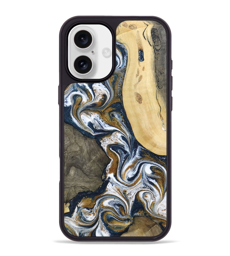 iPhone 16 Plus Wood Phone Case - Marcos (Teal & Gold, 802402)