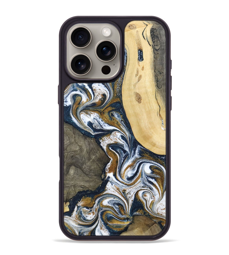 iPhone 16 Pro Max Wood Phone Case - Marcos (Teal & Gold, 802402)