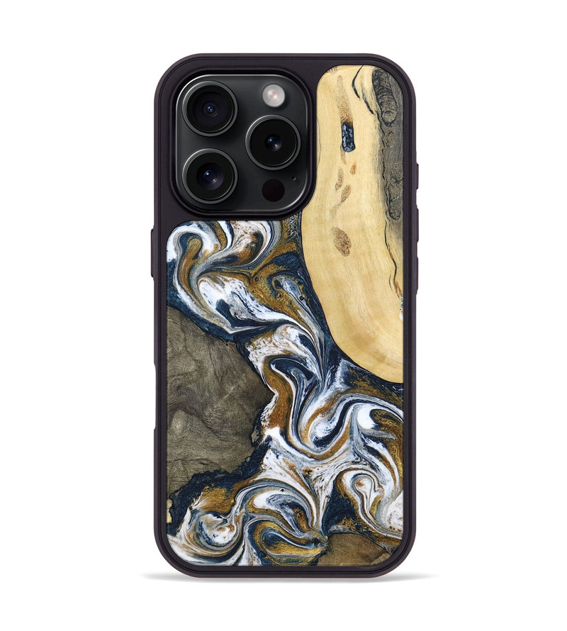 iPhone 16 Pro Wood Phone Case - Marcos (Teal & Gold, 802402)