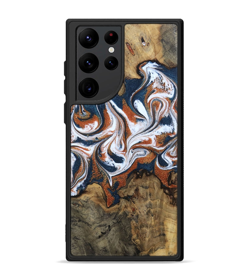 Galaxy S22 Ultra Wood Phone Case - Xzavier (Teal & Gold, 802403)