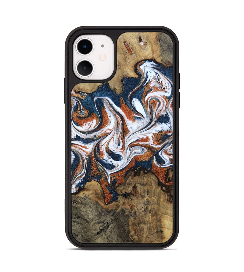 iPhone 11 Wood Phone Case - Xzavier (Teal & Gold, 802403)