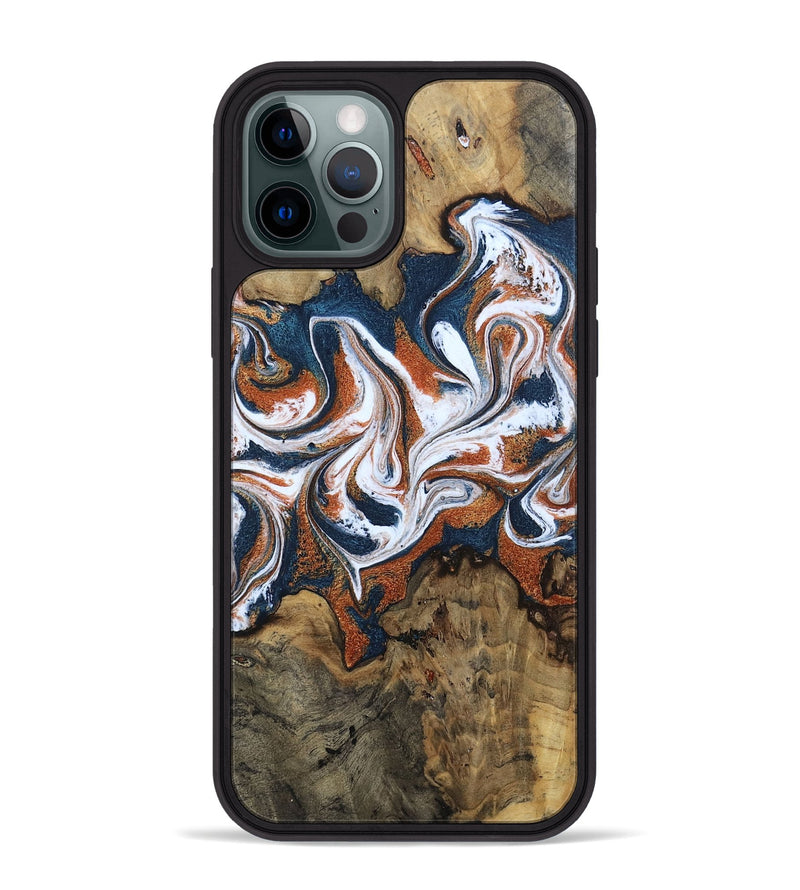 iPhone 12 Pro Max Wood Phone Case - Xzavier (Teal & Gold, 802403)