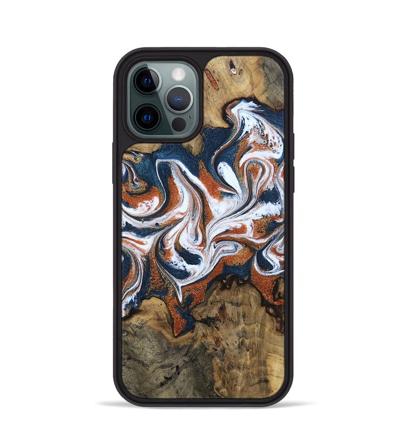 iPhone 12 Pro Wood Phone Case - Xzavier (Teal & Gold, 802403)