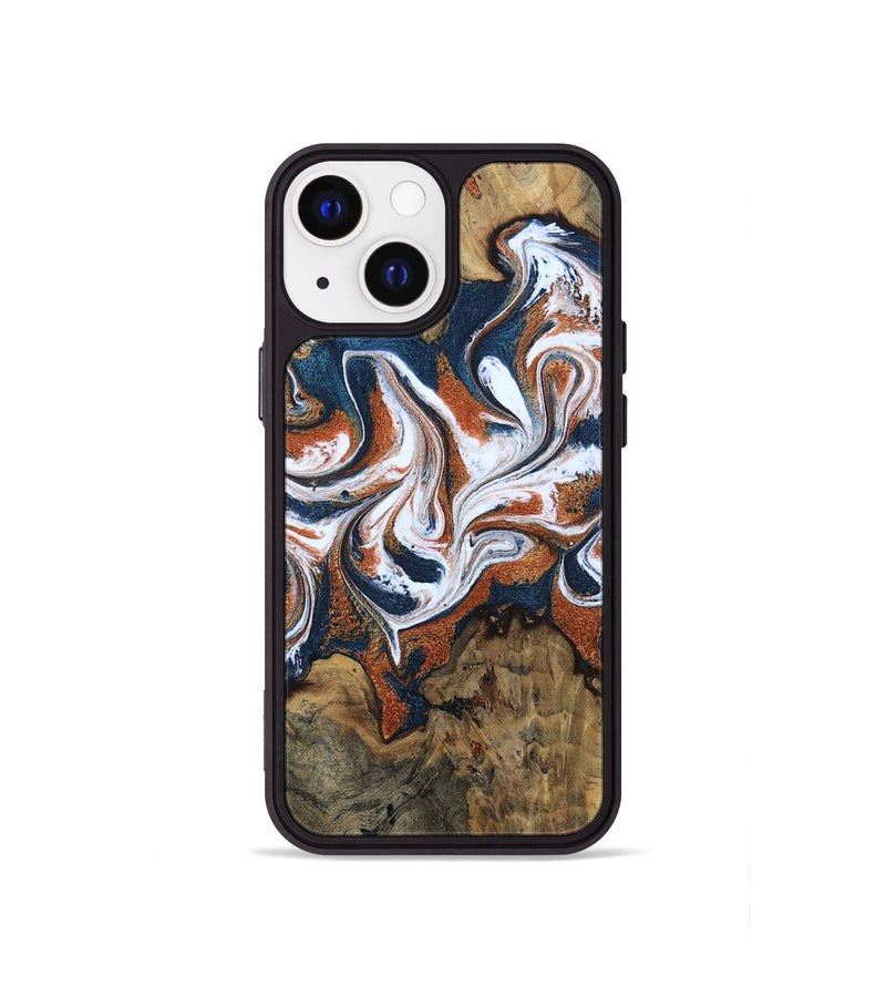 iPhone 13 mini Wood Phone Case - Xzavier (Teal & Gold, 802403)