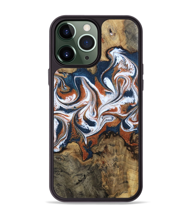 iPhone 13 Pro Max Wood Phone Case - Xzavier (Teal & Gold, 802403)