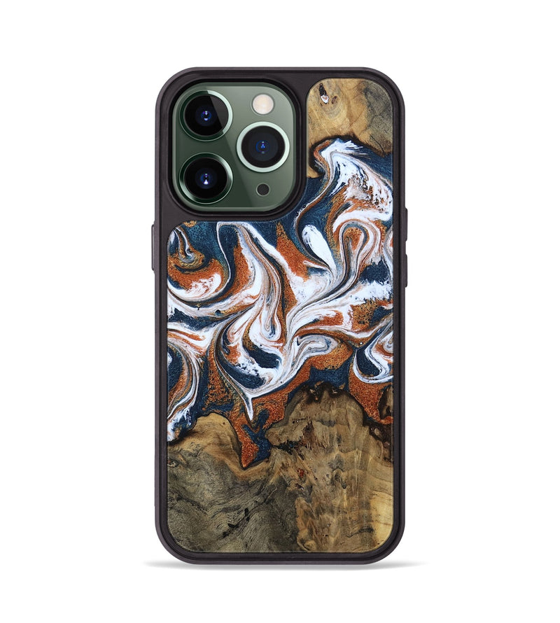 iPhone 13 Pro Wood Phone Case - Xzavier (Teal & Gold, 802403)