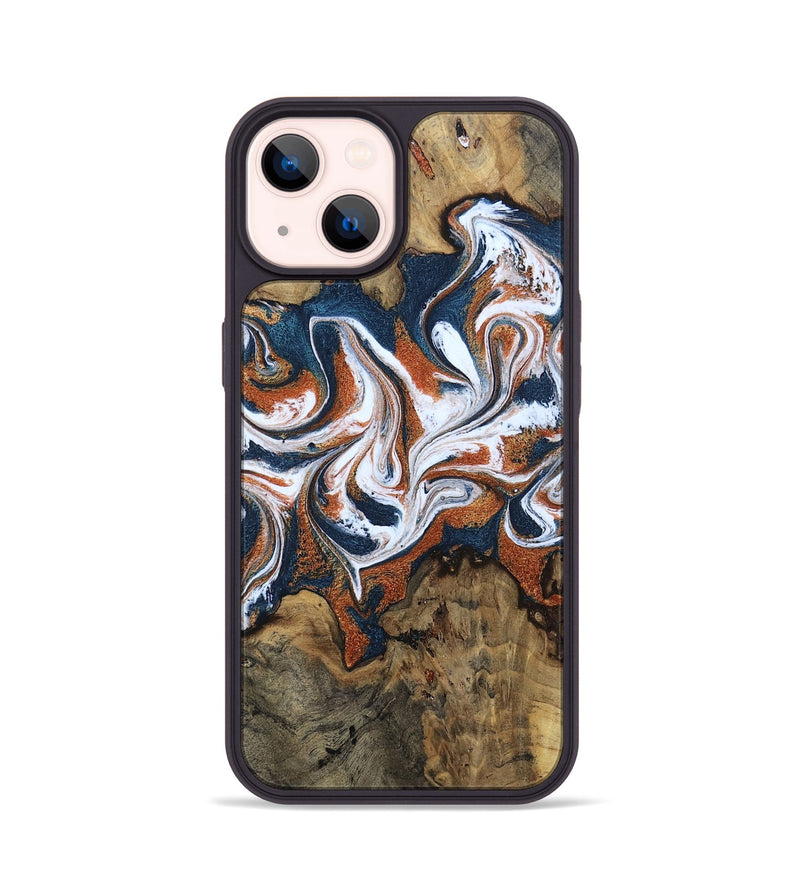 iPhone 14 Wood Phone Case - Xzavier (Teal & Gold, 802403)