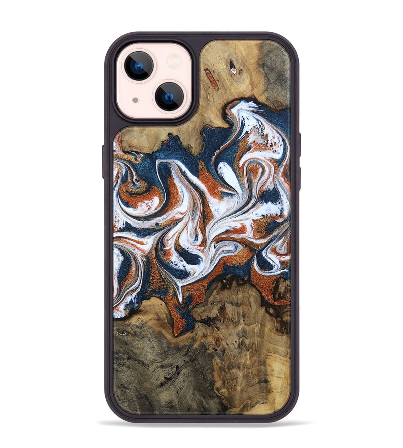 iPhone 14 Plus Wood Phone Case - Xzavier (Teal & Gold, 802403)