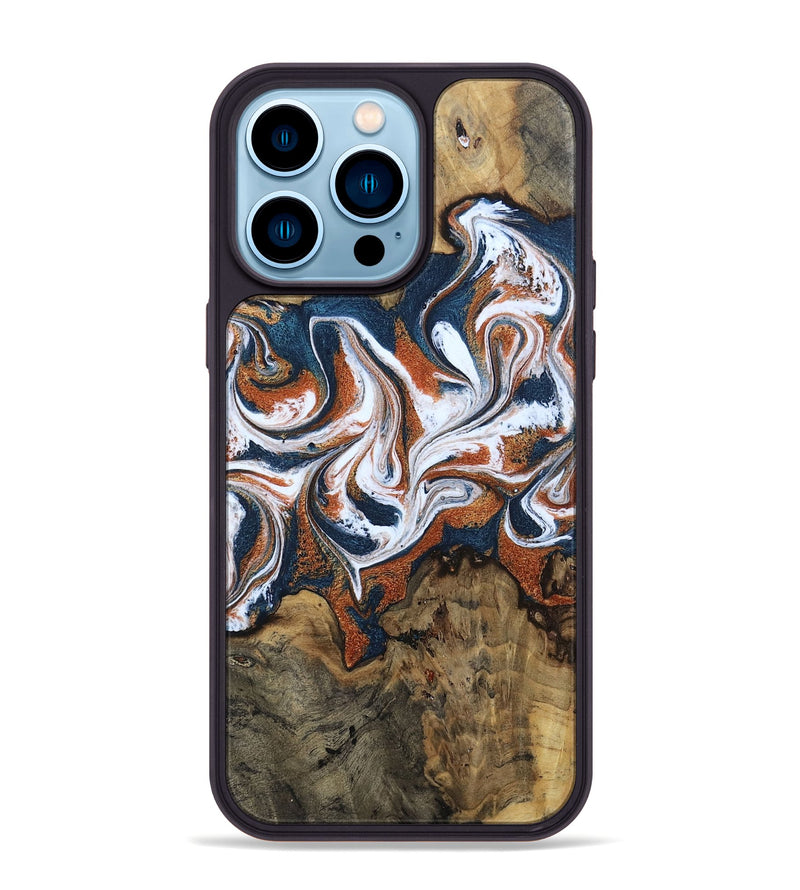 iPhone 14 Pro Max Wood Phone Case - Xzavier (Teal & Gold, 802403)