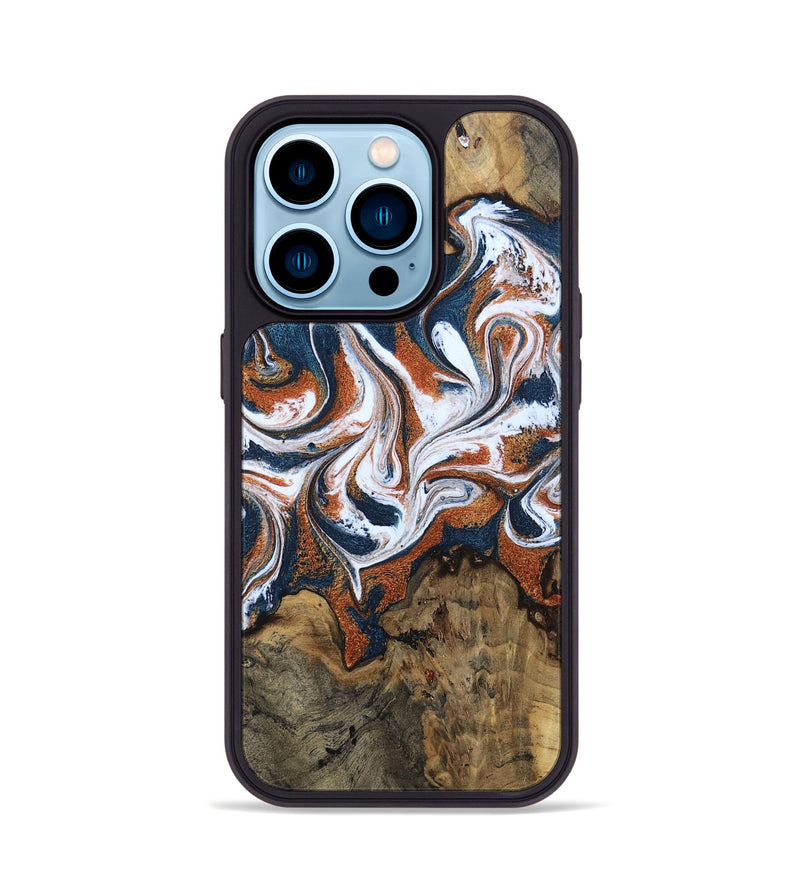 iPhone 14 Pro Wood Phone Case - Xzavier (Teal & Gold, 802403)
