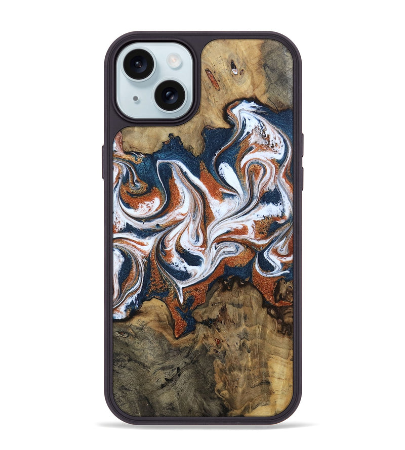 iPhone 15 Plus Wood Phone Case - Xzavier (Teal & Gold, 802403)