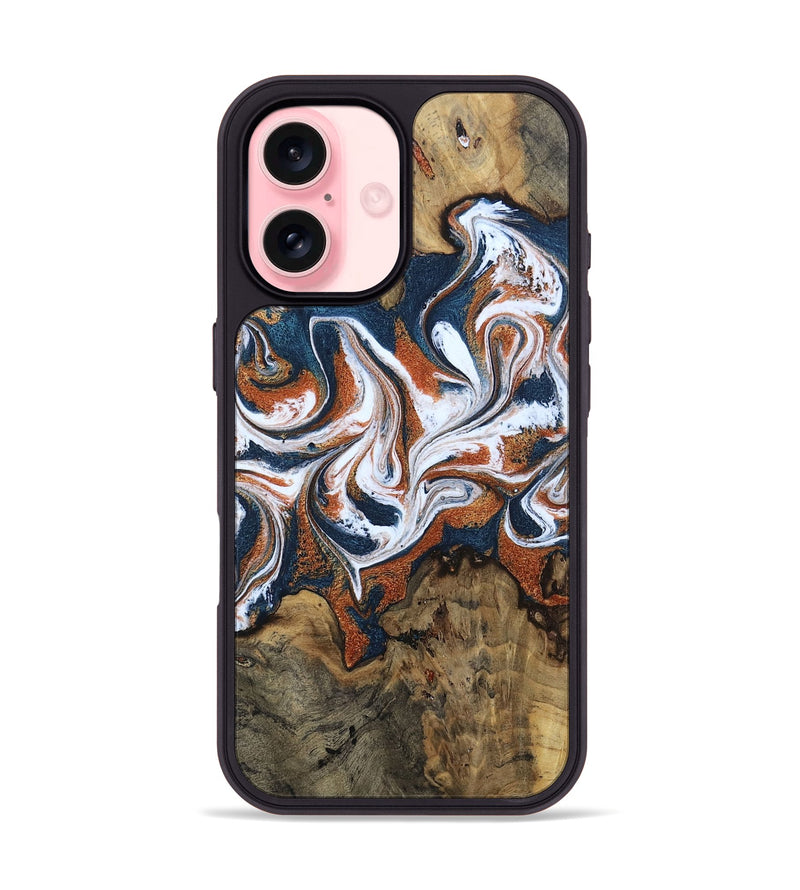 iPhone 16 Wood Phone Case - Xzavier (Teal & Gold, 802403)