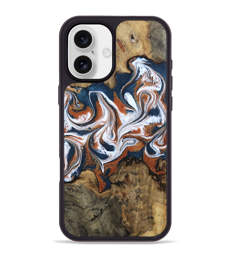 iPhone 16 Plus Wood Phone Case - Xzavier (Teal & Gold, 802403)