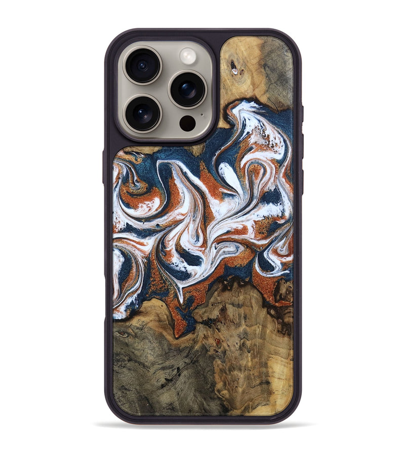 iPhone 16 Pro Max Wood Phone Case - Xzavier (Teal & Gold, 802403)