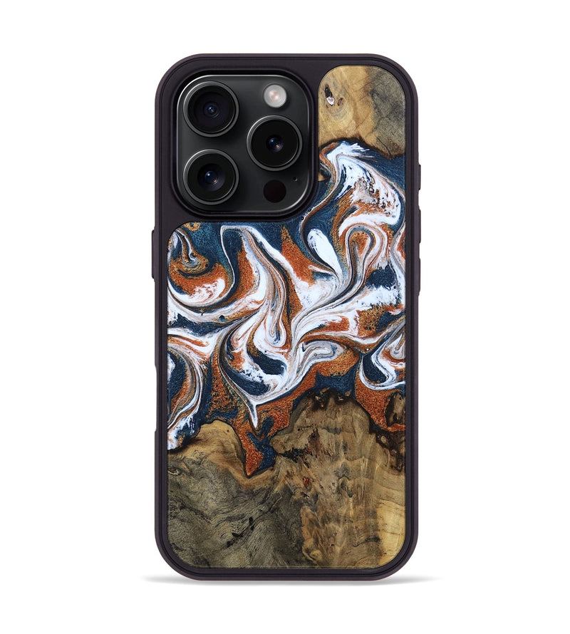 iPhone 16 Pro Wood Phone Case - Xzavier (Teal & Gold, 802403)