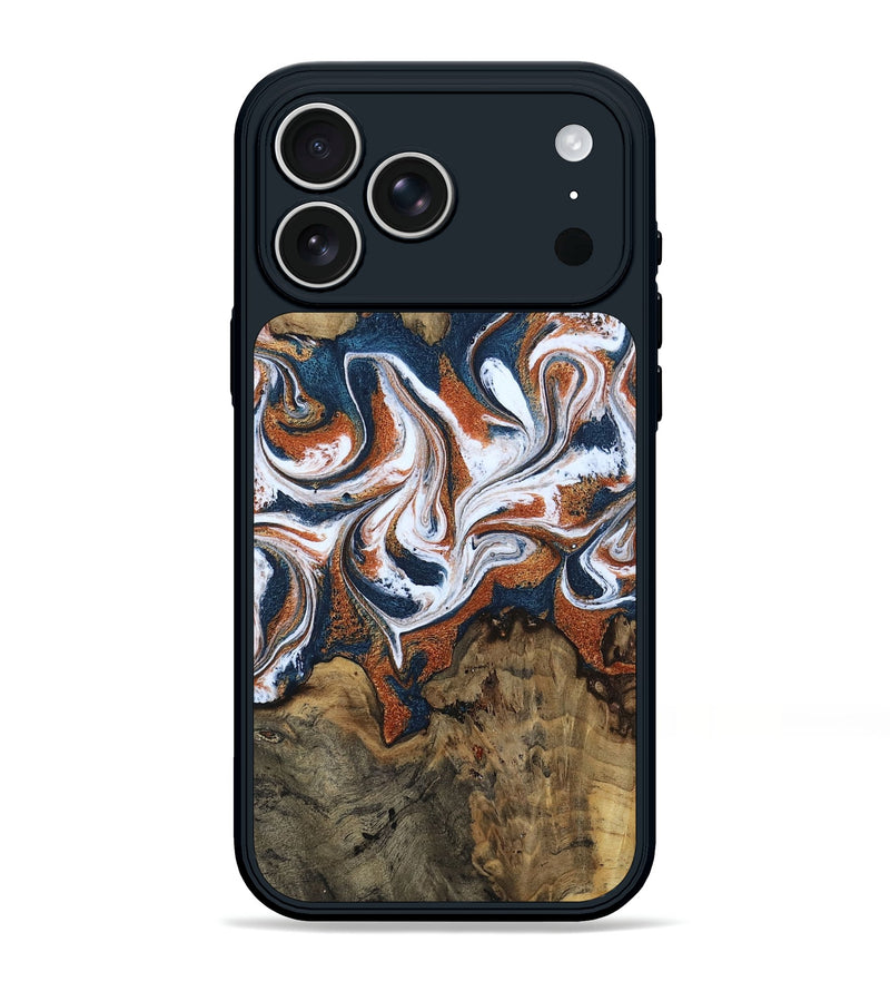 iPhone 17 Pro Max Wood Phone Case - Xzavier (Teal & Gold, 802403)