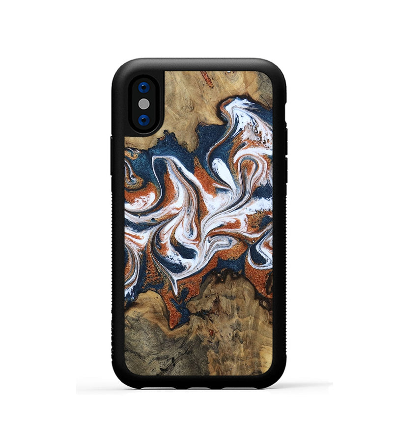 iPhone Xs Wood Phone Case - Xzavier (Teal & Gold, 802403)