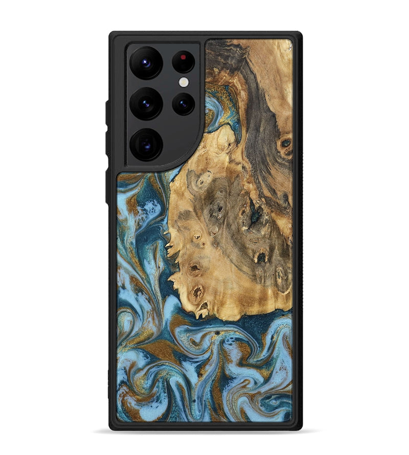 Galaxy S22 Ultra Wood Phone Case - Dayana (Teal & Gold, 802405)