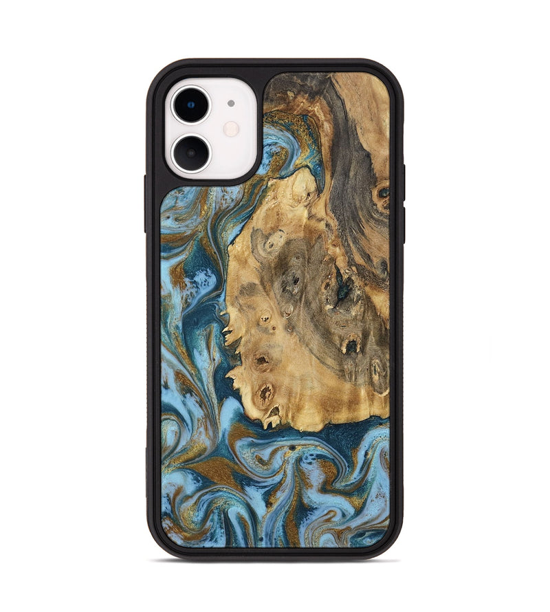 iPhone 11 Wood Phone Case - Dayana (Teal & Gold, 802405)