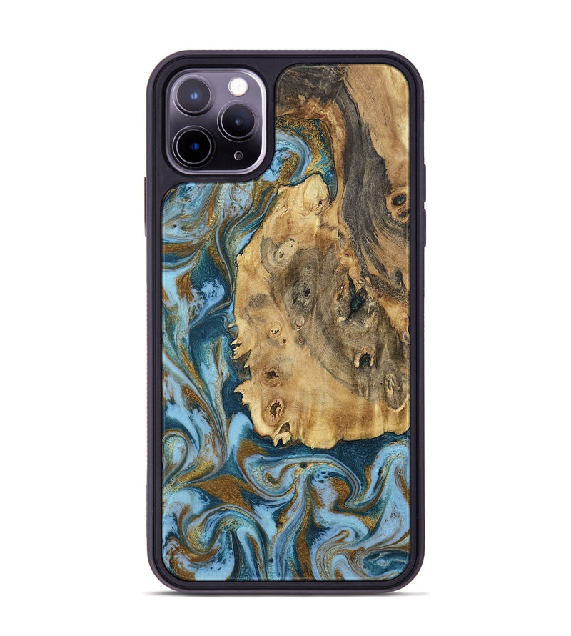 iPhone 11 Pro Max Wood Phone Case - Dayana (Teal & Gold, 802405)