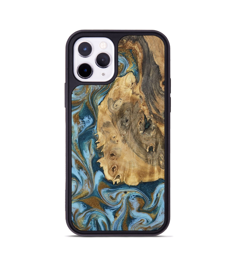 iPhone 11 Pro Wood Phone Case - Dayana (Teal & Gold, 802405)