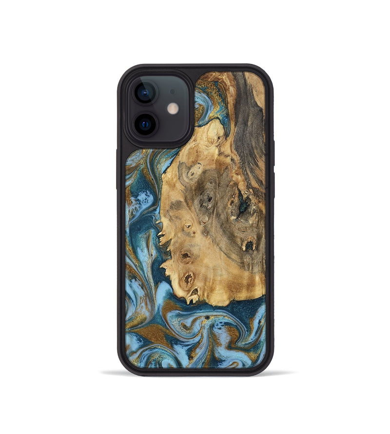 iPhone 12 mini Wood Phone Case - Dayana (Teal & Gold, 802405)