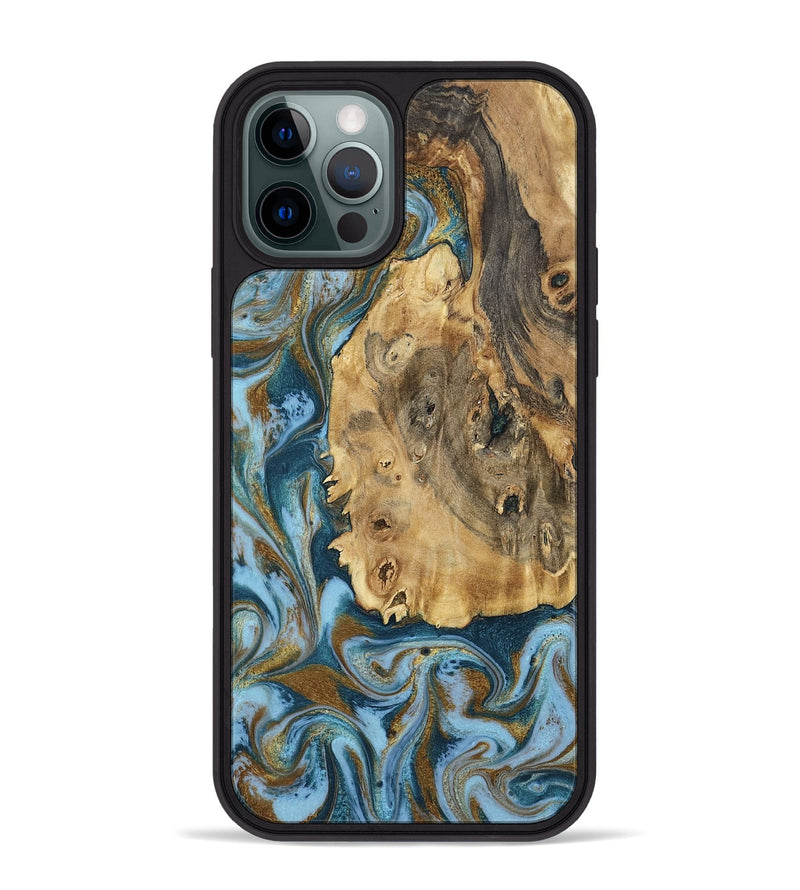 iPhone 12 Pro Max Wood Phone Case - Dayana (Teal & Gold, 802405)
