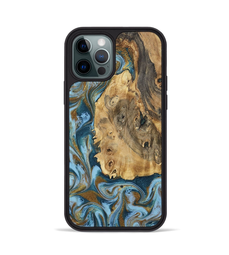 iPhone 12 Pro Wood Phone Case - Dayana (Teal & Gold, 802405)