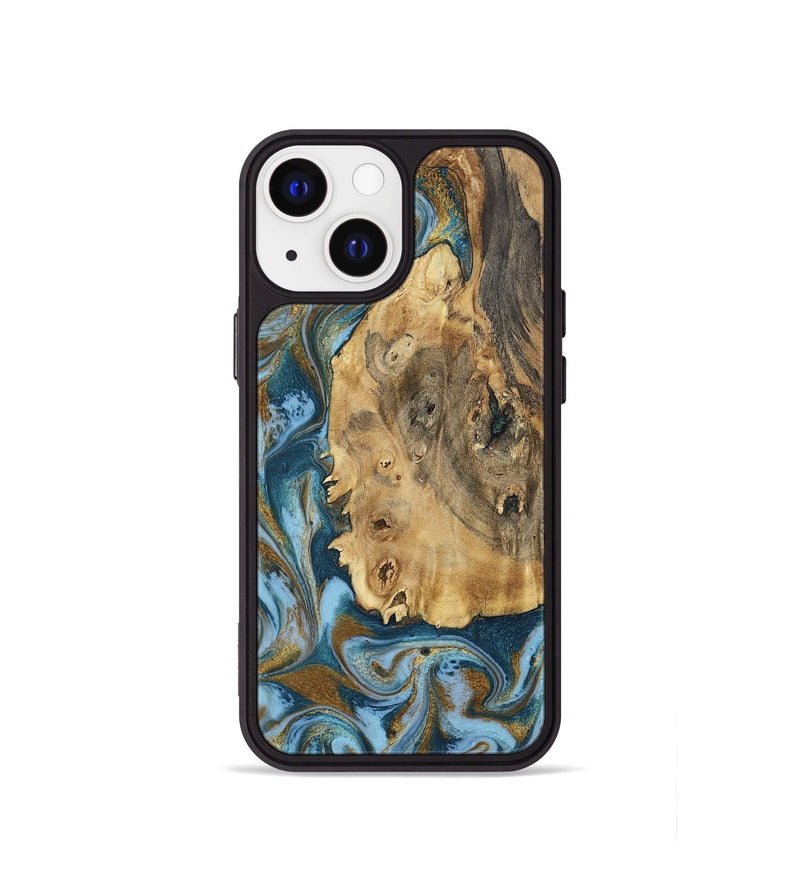 iPhone 13 mini Wood Phone Case - Dayana (Teal & Gold, 802405)
