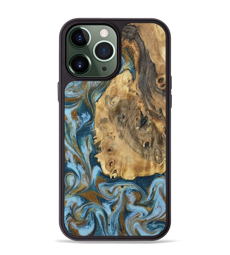 iPhone 13 Pro Max Wood Phone Case - Dayana (Teal & Gold, 802405)