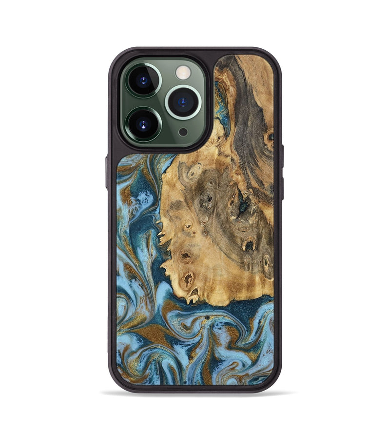 iPhone 13 Pro Wood Phone Case - Dayana (Teal & Gold, 802405)