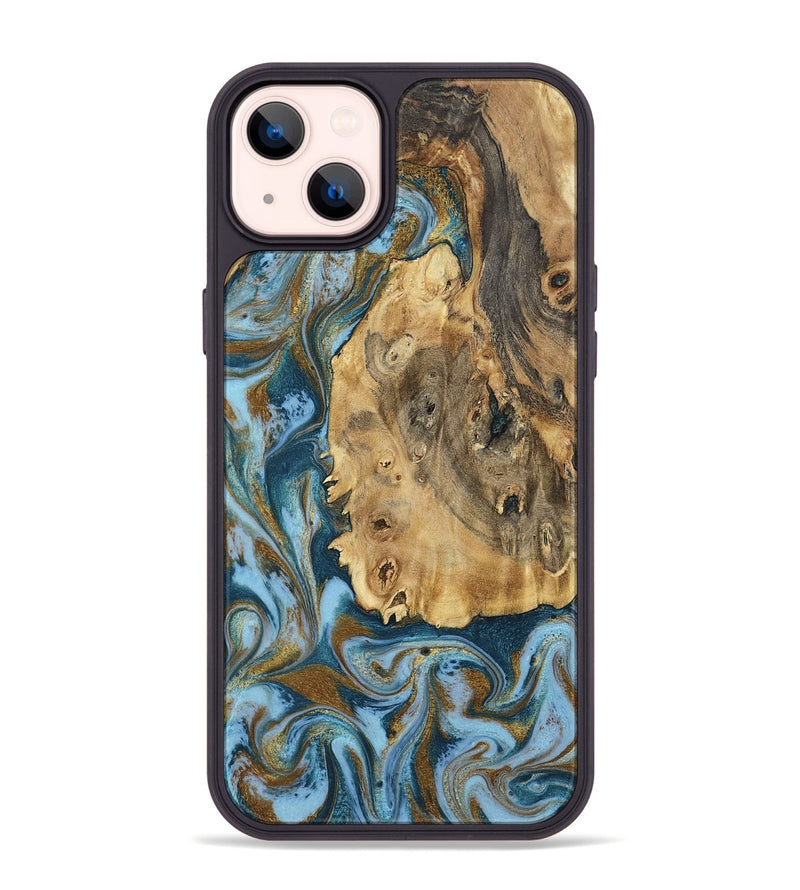 iPhone 14 Plus Wood Phone Case - Dayana (Teal & Gold, 802405)