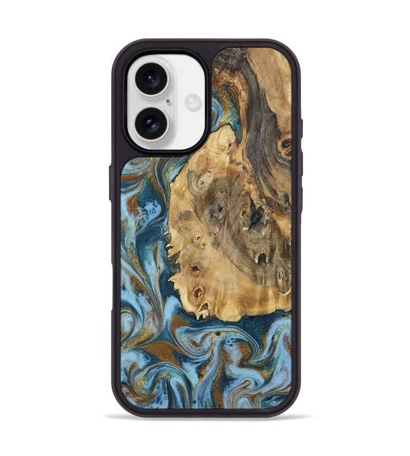 iPhone 17 Wood Phone Case - Dayana (Teal & Gold, 802405)