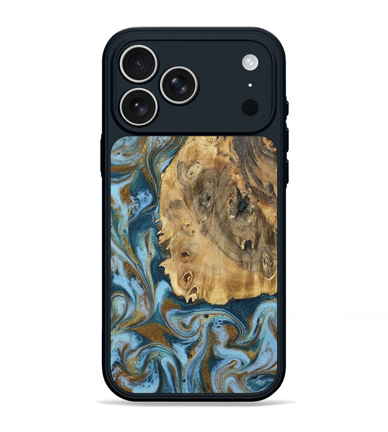 iPhone 17 Pro Max Wood Phone Case - Dayana (Teal & Gold, 802405)