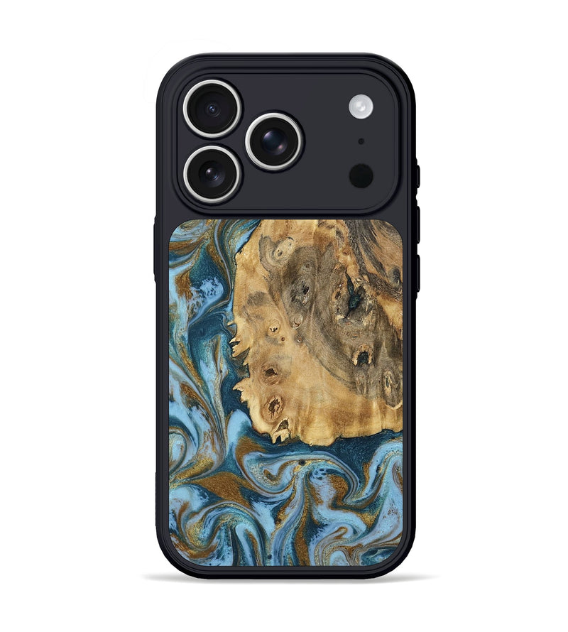 iPhone 17 Pro Wood Phone Case - Dayana (Teal & Gold, 802405)