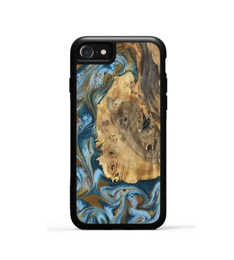 iPhone SE Wood Phone Case - Dayana (Teal & Gold, 802405)