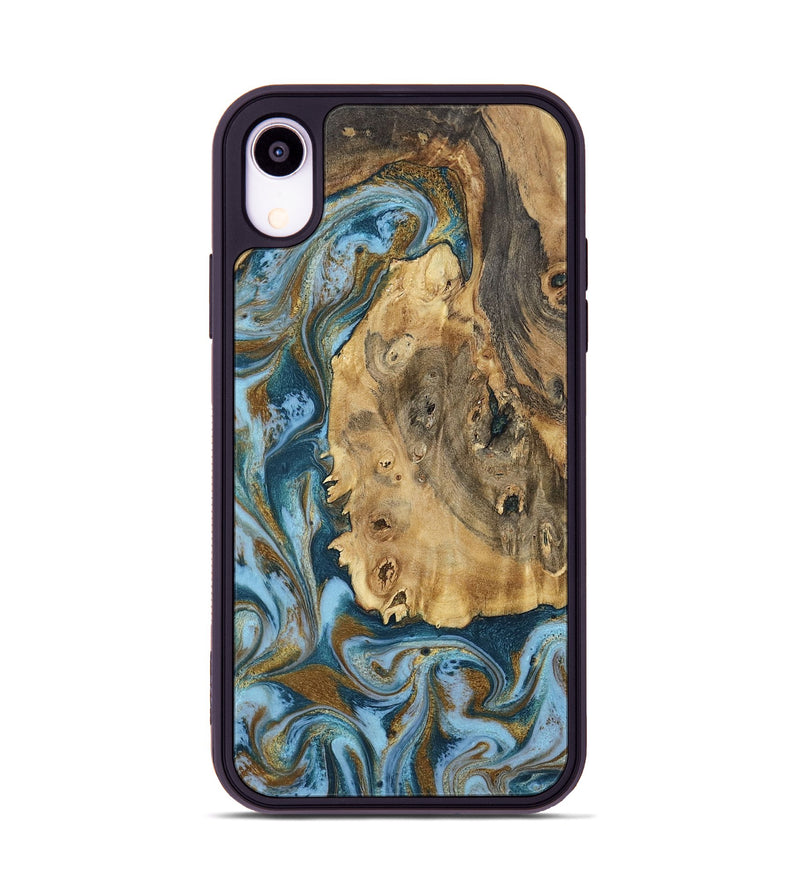 iPhone Xr Wood Phone Case - Dayana (Teal & Gold, 802405)