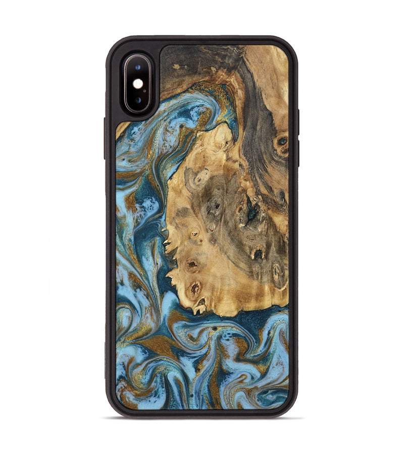 iPhone Xs Max Wood Phone Case - Dayana (Teal & Gold, 802405)