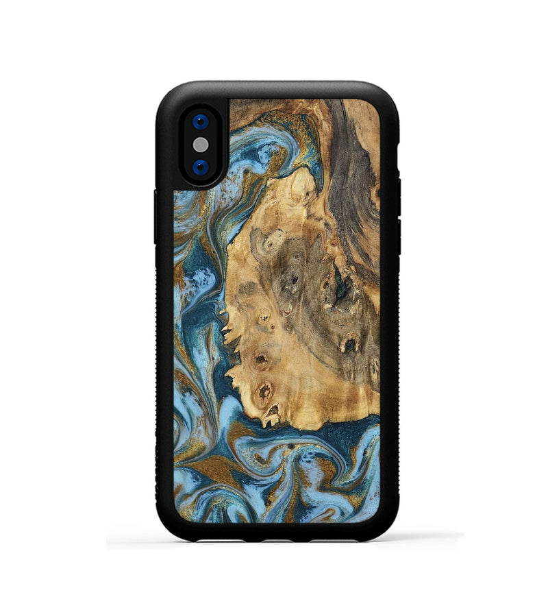 iPhone Xs Wood Phone Case - Dayana (Teal & Gold, 802405)