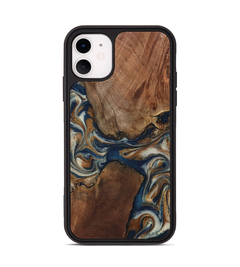 iPhone 11 Wood Phone Case - Ina (Teal & Gold, 802406)