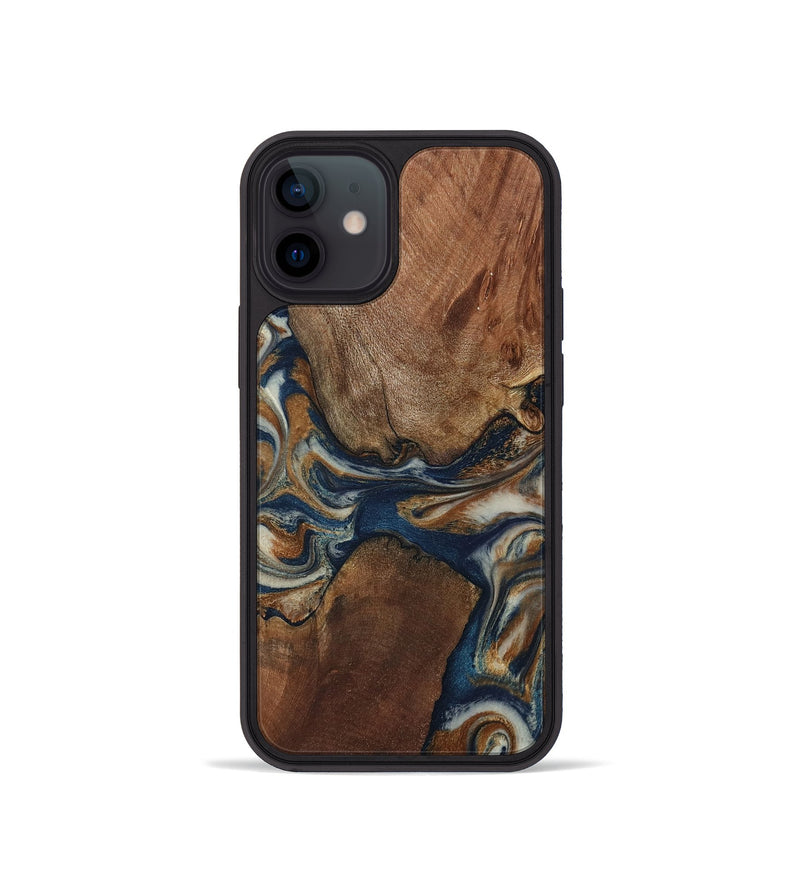 iPhone 12 mini Wood Phone Case - Ina (Teal & Gold, 802406)