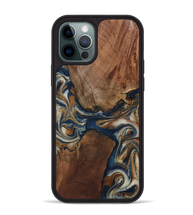 iPhone 12 Pro Max Wood Phone Case - Ina (Teal & Gold, 802406)