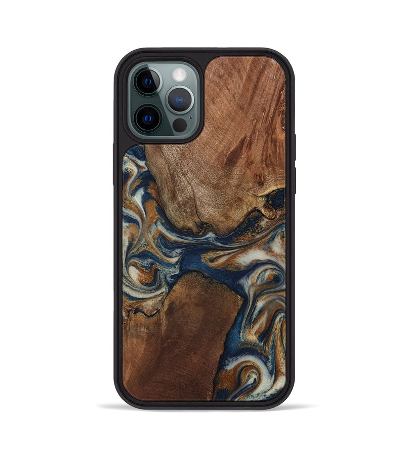 iPhone 12 Pro Wood Phone Case - Ina (Teal & Gold, 802406)