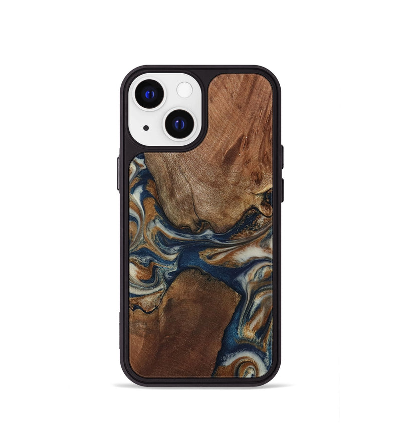 iPhone 13 mini Wood Phone Case - Ina (Teal & Gold, 802406)