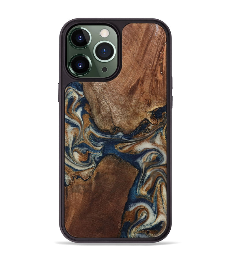 iPhone 13 Pro Max Wood Phone Case - Ina (Teal & Gold, 802406)