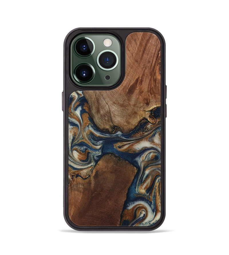 iPhone 13 Pro Wood Phone Case - Ina (Teal & Gold, 802406)