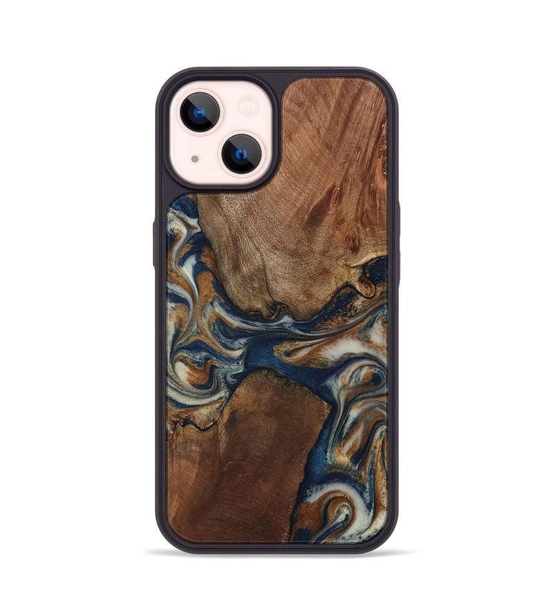 iPhone 14 Wood Phone Case - Ina (Teal & Gold, 802406)