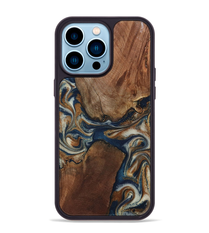 iPhone 14 Pro Max Wood Phone Case - Ina (Teal & Gold, 802406)