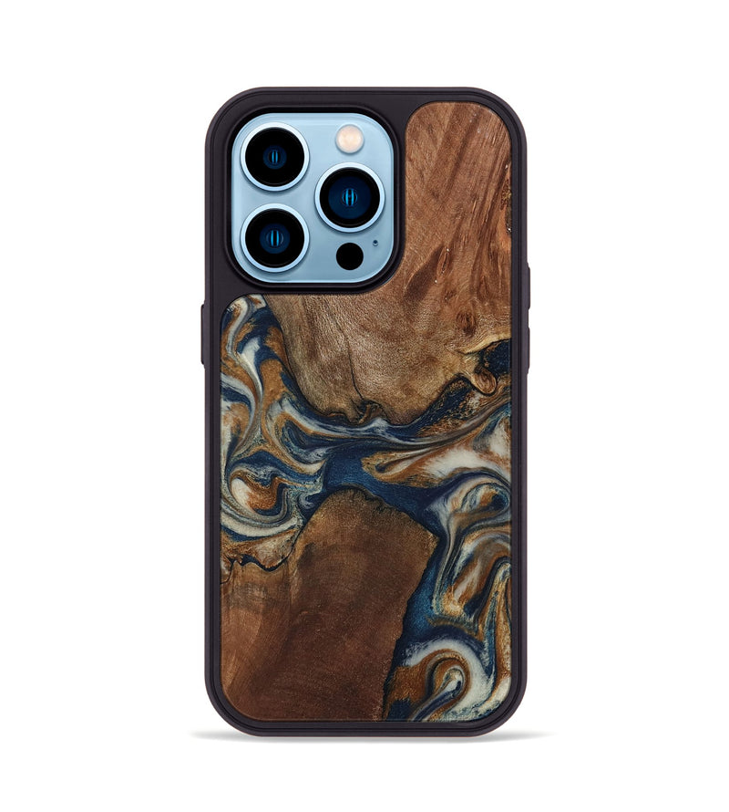 iPhone 14 Pro Wood Phone Case - Ina (Teal & Gold, 802406)