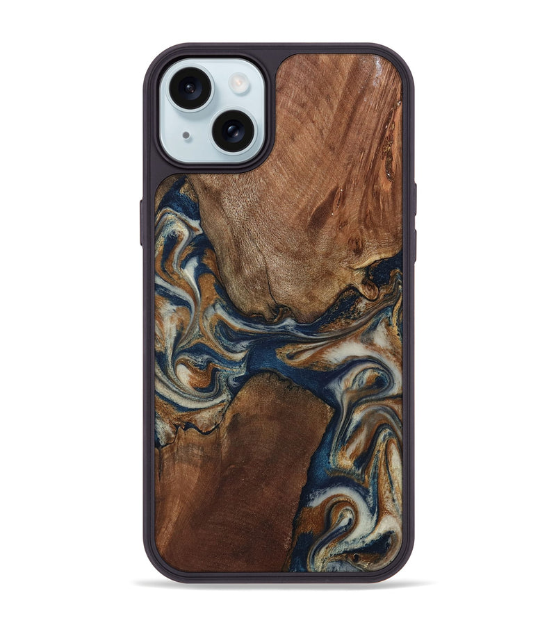 iPhone 15 Plus Wood Phone Case - Ina (Teal & Gold, 802406)